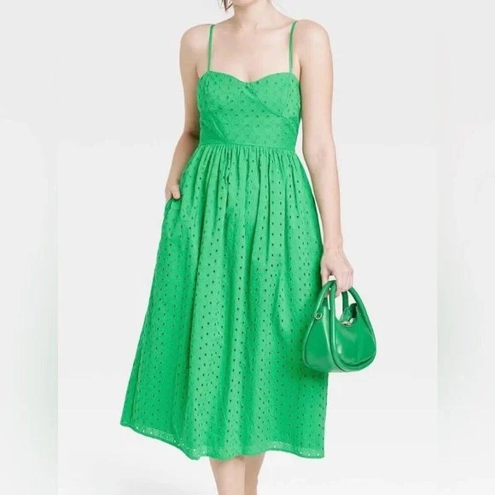 Kelly Green Eyelet Midi Sundress, Size XS, KB444